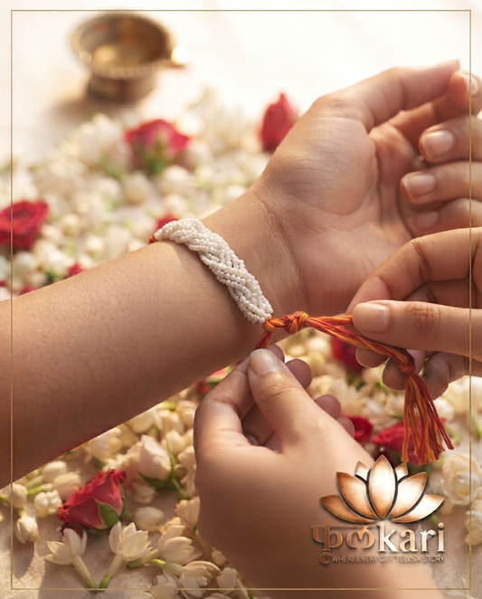 Handcrafted Red & White Braided Seed Bead Rakhi