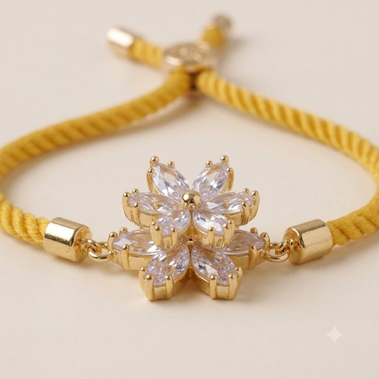 Golden Floral American Diamond (AD) Bracelet Rakhi