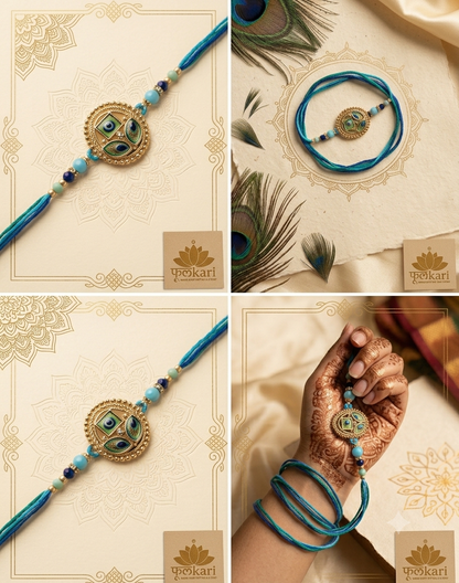 Peacock Meenakari Bhaiya Bhabhi Rakhi & Lumba Set with Box