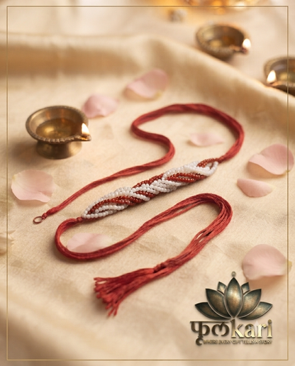 Handcrafted Red & White Braided Seed Bead Rakhi
