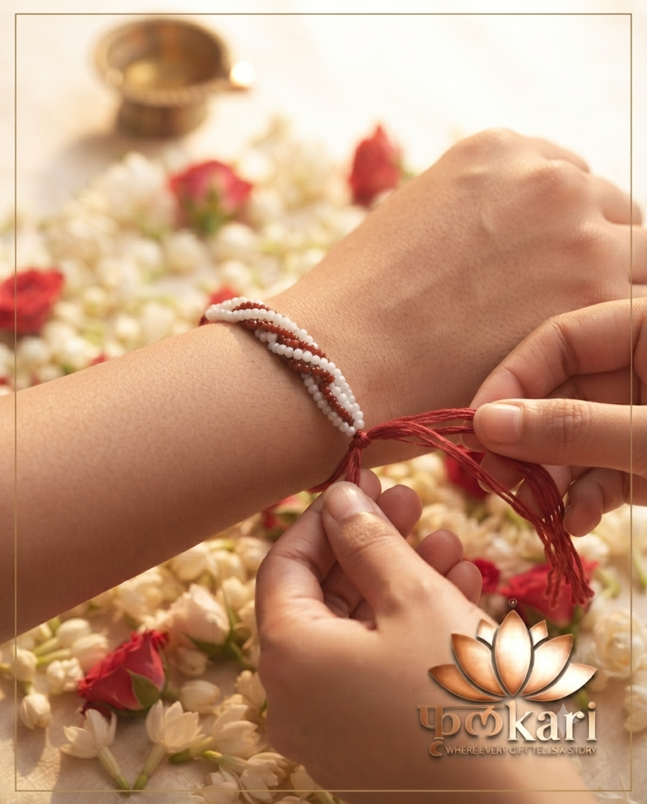Handcrafted Red & White Braided Seed Bead Rakhi