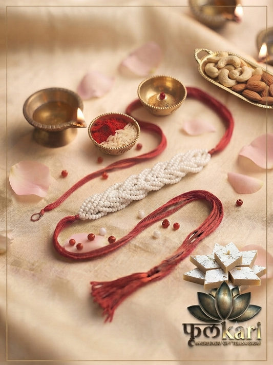 Handcrafted Red & White Braided Seed Bead Rakhi