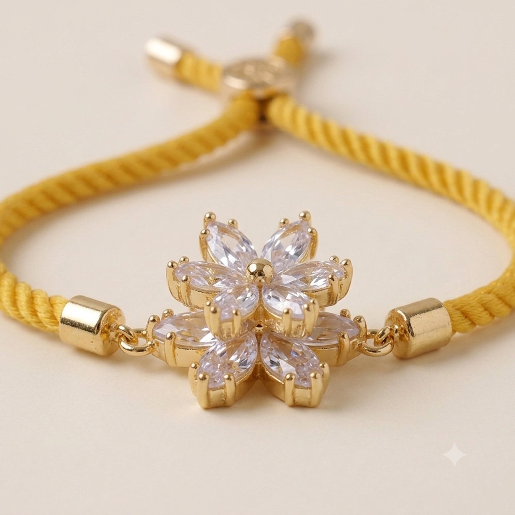 Golden Floral American Diamond (AD) Bracelet Rakhi