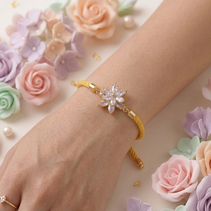 Golden Floral American Diamond (AD) Bracelet Rakhi