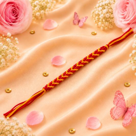 Phoolkari Traditional Rakhi for Brother, Red and Yellow Mauli Thread Rakhi, Handmade Raksha Bandhan Rakhi, Auspicious Bhai Rakhi Gift for Brother