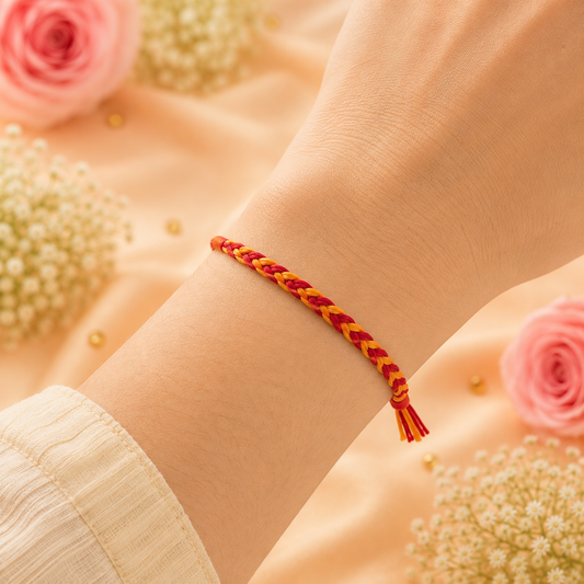 Phoolkari Traditional Rakhi for Brother, Red and Yellow Mauli Thread Rakhi, Handmade Raksha Bandhan Rakhi, Auspicious Bhai Rakhi Gift for Brother