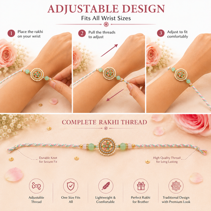 Phoolkari Designer Rakhi for Brother, Pearl Meenakari Rakhi with Beads, Stylish Raksha Bandhan Rakhi, Traditional Rakhi Gift for Bhaiya