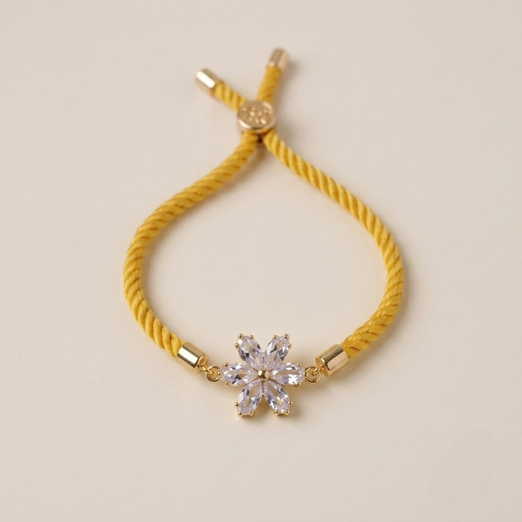 Golden Floral American Diamond (AD) Bracelet Rakhi