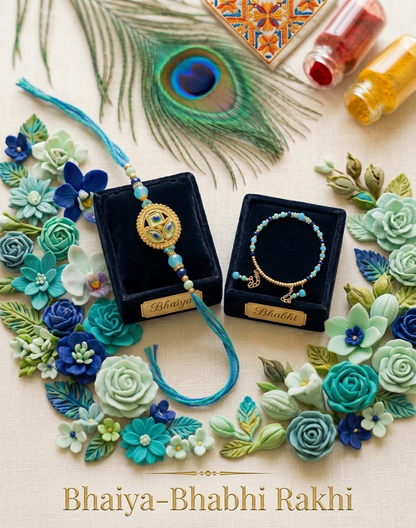 Peacock Meenakari Bhaiya Bhabhi Rakhi & Lumba Set with Box