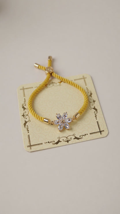 Golden Floral American Diamond (AD) Bracelet Rakhi